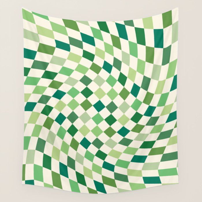 Green Checkered Swirl Wall Tapestry Gallery Image 1