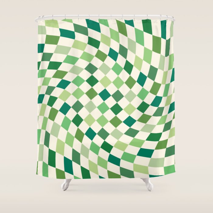 Green Checkered Swirl Shower Curtain Gallery Image 1
