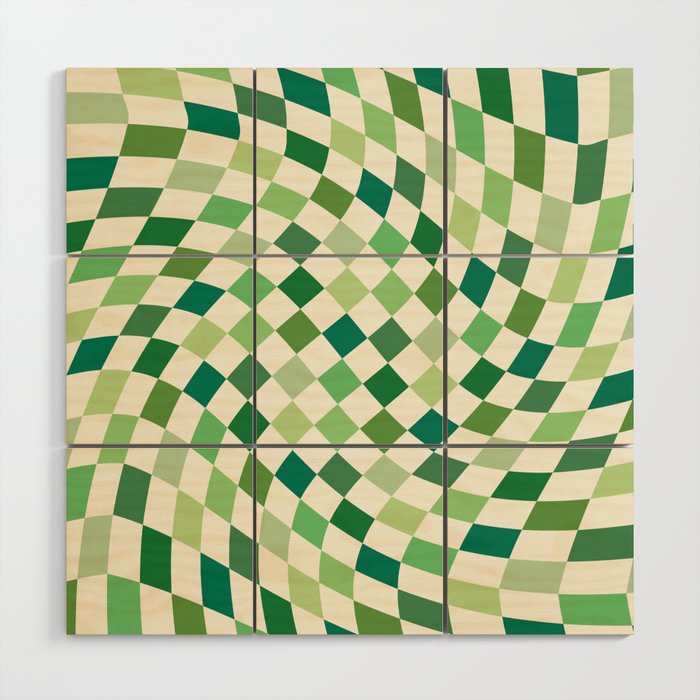 Green Checkered Swirl Wood Wall Art Gallery Image 1