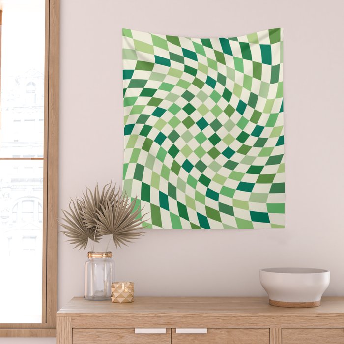 Green Checkered Swirl Wall Tapestry Gallery Image 2