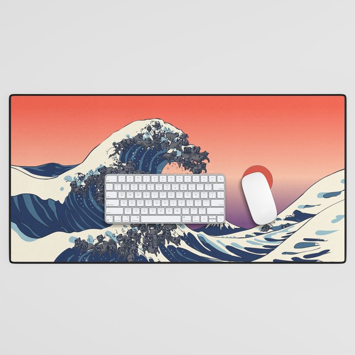 The Great Wave of Black Pug Desk Mat Gallery Image 1