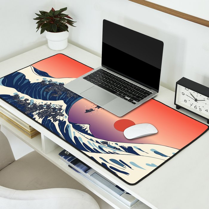 The Great Wave of Black Pug Desk Mat Gallery Image 2