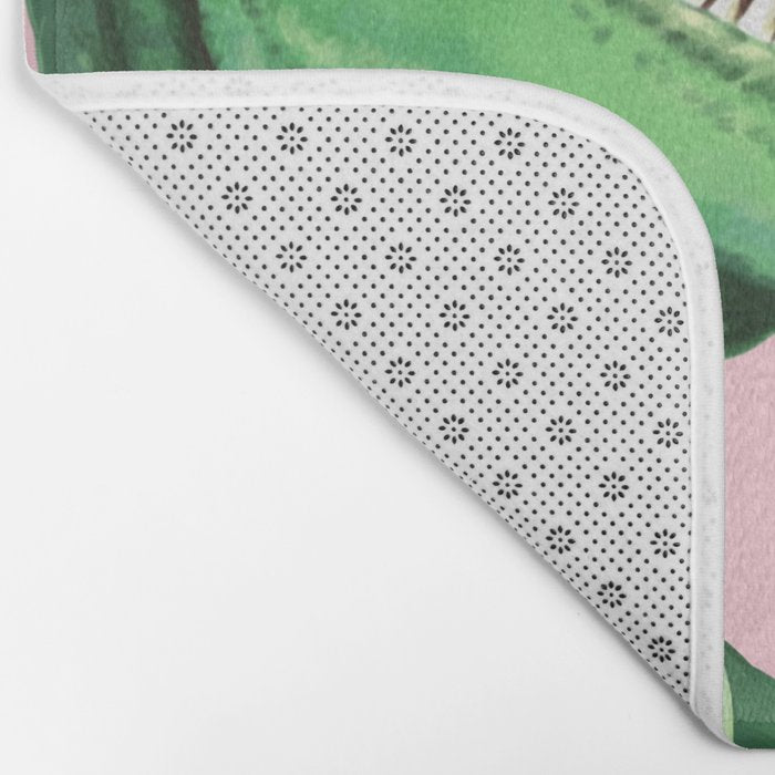 T-Rex Enjoying Coffee in Pink Bath Mat Gallery Image 2