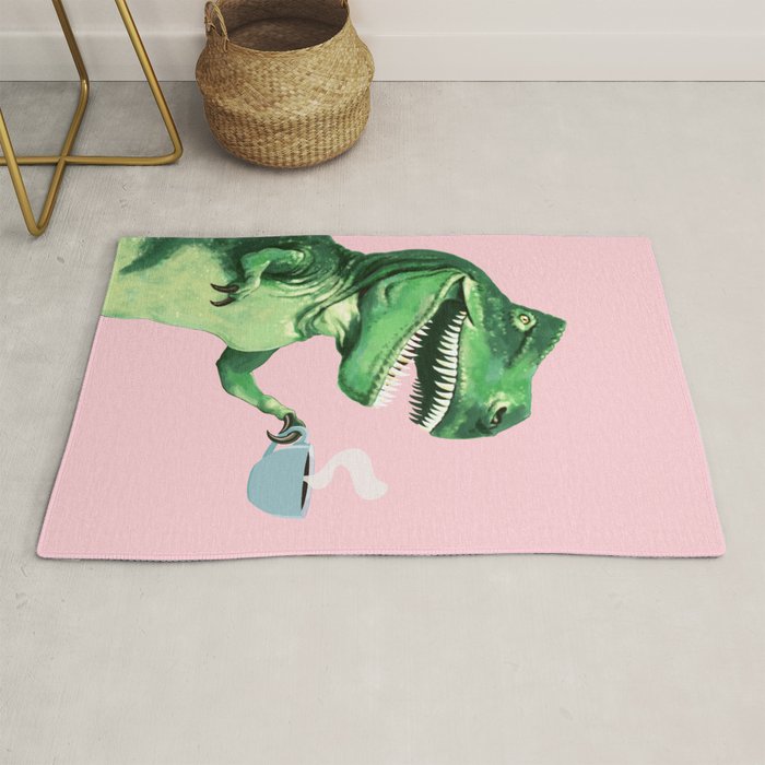 T-Rex Enjoying Coffee in Pink Rug Gallery Image 1