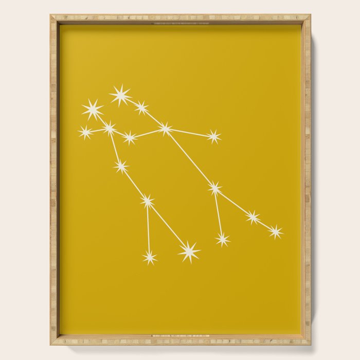 Gemini Zodiac Star Constellation Line Art Golden Yellow Serving Tray Gallery Image 1