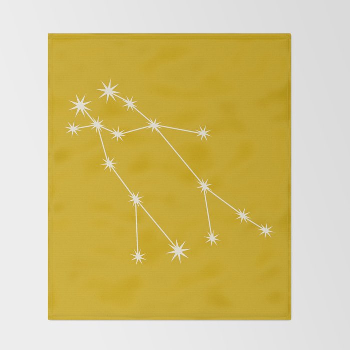 Gemini Zodiac Star Constellation Line Art Golden Yellow Throw Blanket Gallery Image 2