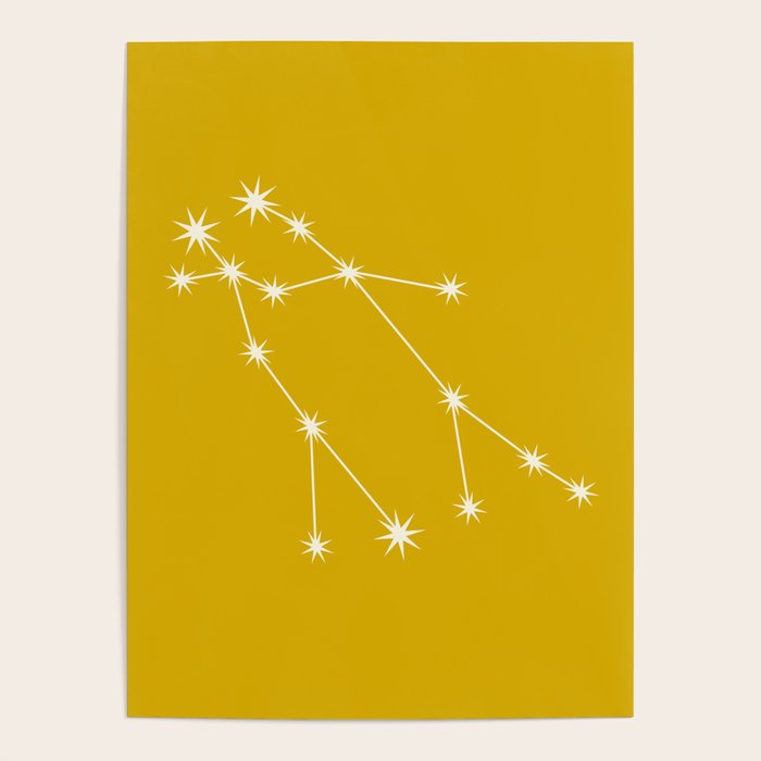 Gemini Zodiac Star Constellation Line Art Golden Yellow Poster Gallery Image 4