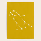 Gemini Zodiac Star Constellation Line Art Golden Yellow Poster Gallery Image 4