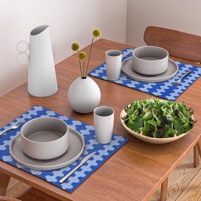 Blue Ogee A-Go-Go Retro Pop Pattern in Cobalt Sky Placemat Gallery Image 2