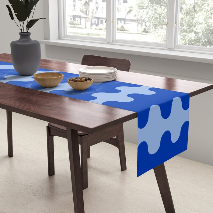 Blue Ogee A-Go-Go Retro Pop Pattern in Cobalt Sky Table Runner Gallery Image 2