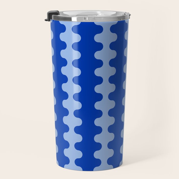 Blue Ogee A-Go-Go Retro Pop Pattern in Cobalt Sky Travel Mug Gallery Image 3