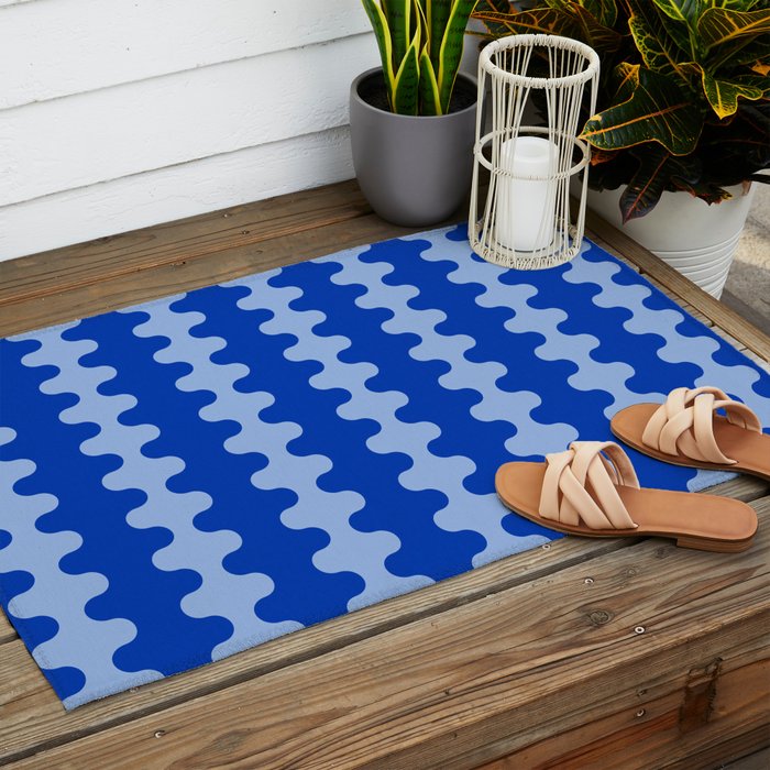 Blue Ogee A-Go-Go Retro Pop Pattern in Cobalt Sky Outdoor Rug Gallery Image 2