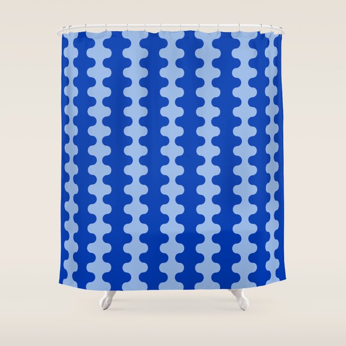 Blue Ogee A-Go-Go Retro Pop Pattern in Cobalt Sky Shower Curtain Gallery Image 1