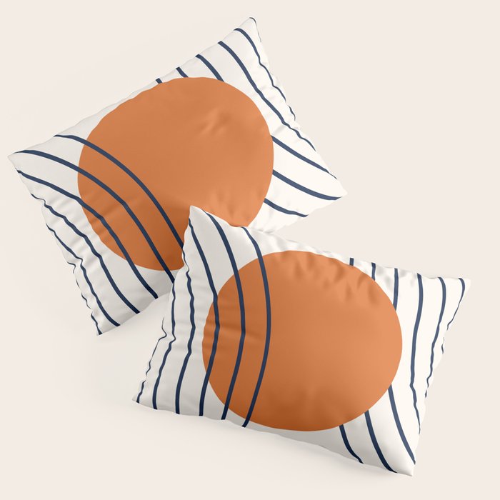 Geometric Lines in Navy Blue Orange 1 (Rainbow Abstraction) Pillow Sham Gallery Image 1