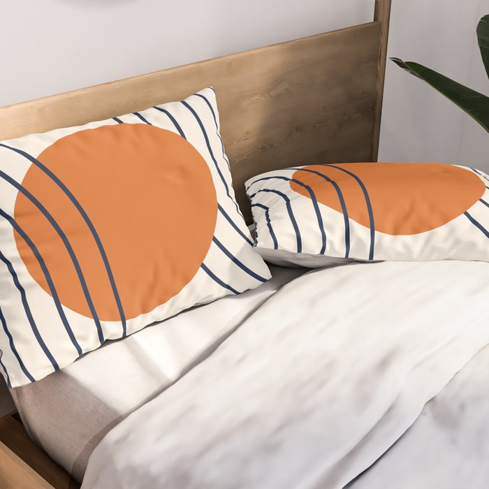 Geometric Lines in Navy Blue Orange 1 (Rainbow Abstraction) Pillow Sham Gallery Image 2