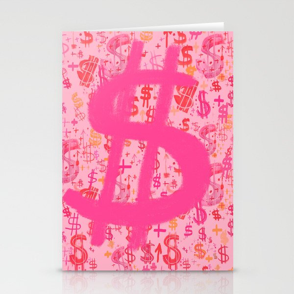 Pink Dollar Signs Stationery Card Gallery Image 1