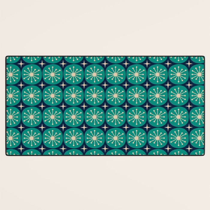 Mid Century Modern Atomic Dots and Stars Retro Pattern 2 in Mid Mod Teal Turquoise Navy Blue Beige Desk Mat Gallery Image 3