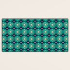 Mid Century Modern Atomic Dots and Stars Retro Pattern 2 in Mid Mod Teal Turquoise Navy Blue Beige Desk Mat Gallery Image 3