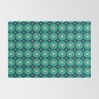 Mid Century Modern Atomic Dots and Stars Retro Pattern 2 in Mid Mod Teal Turquoise Navy Blue Beige Rug Gallery Image 2