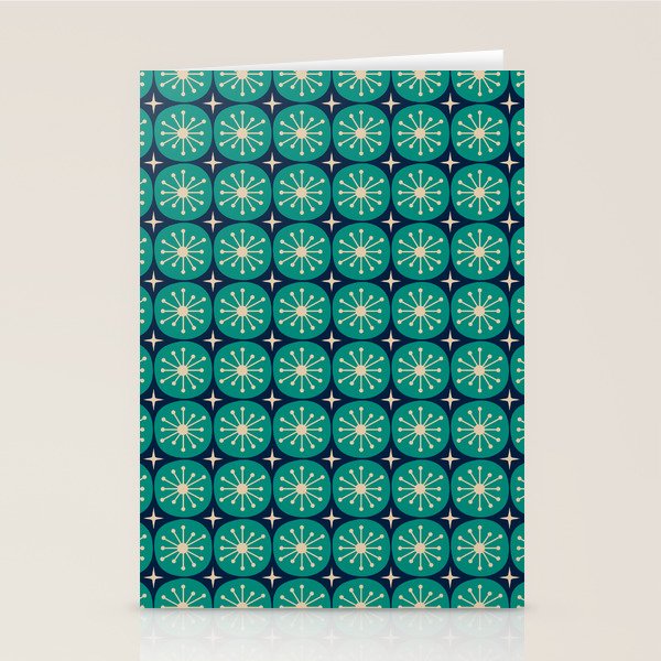 Mid Century Modern Atomic Dots and Stars Retro Pattern 2 in Mid Mod Teal Turquoise Navy Blue Beige Stationery Card Gallery Image 2