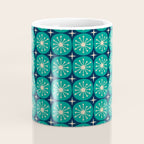 Mid Century Modern Atomic Dots and Stars Retro Pattern 2 in Mid Mod Teal Turquoise Navy Blue Beige Coffee Mug Gallery Image 4