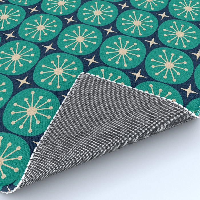 Mid Century Modern Atomic Dots and Stars Retro Pattern 2 in Mid Mod Teal Turquoise Navy Blue Beige Rug Gallery Image 4