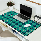 Mid Century Modern Atomic Dots and Stars Retro Pattern 2 in Mid Mod Teal Turquoise Navy Blue Beige Desk Mat Gallery Image 2
