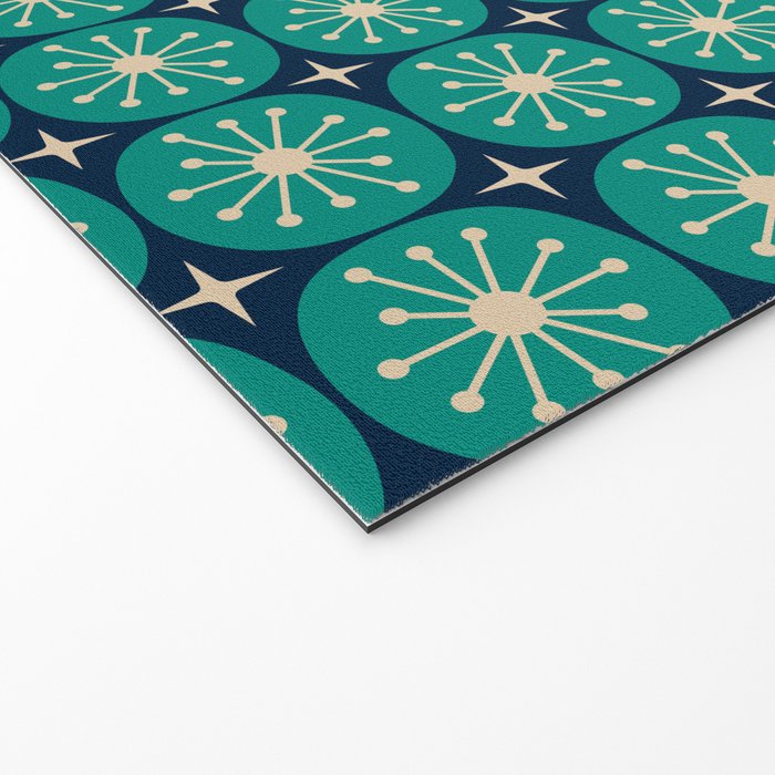 Mid Century Modern Atomic Dots and Stars Retro Pattern 2 in Mid Mod Teal Turquoise Navy Blue Beige Welcome Mat Gallery Image 2