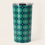 Mid Century Modern Atomic Dots and Stars Retro Pattern 2 in Mid Mod Teal Turquoise Navy Blue Beige Travel Mug Gallery Image 1