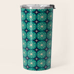Mid Century Modern Atomic Dots and Stars Retro Pattern 2 in Mid Mod Teal Turquoise Navy Blue Beige Travel Mug Gallery Image 2