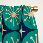 Mid Century Modern Atomic Dots and Stars Retro Pattern 2 in Mid Mod Teal Turquoise Navy Blue Beige Window Curtain Gallery Image 2