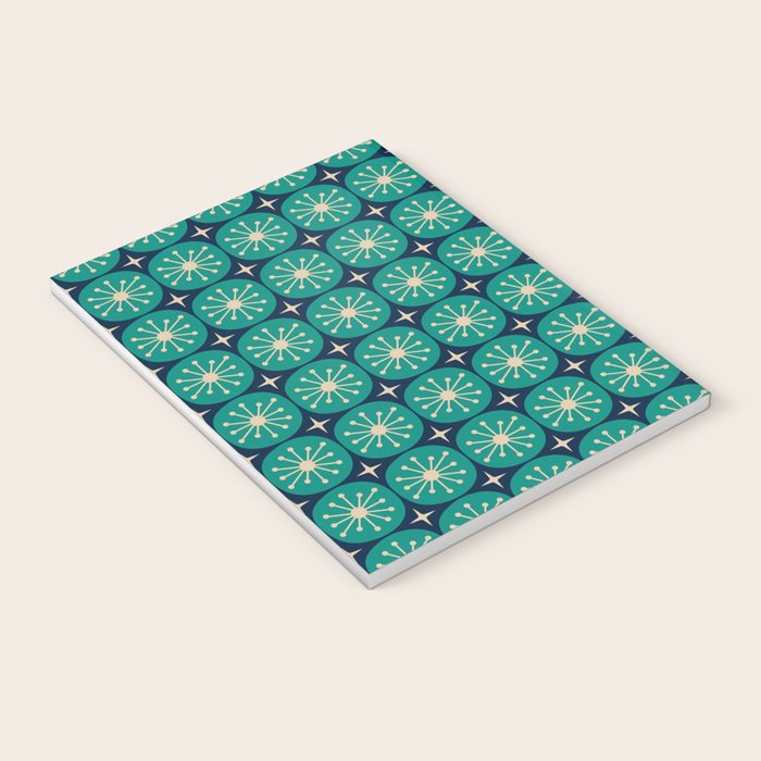 Mid Century Modern Atomic Dots and Stars Retro Pattern 2 in Mid Mod Teal Turquoise Navy Blue Beige Notebook Gallery Image 3