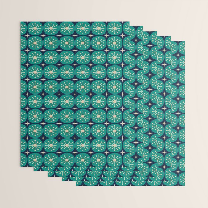 Mid Century Modern Atomic Dots and Stars Retro Pattern 2 in Mid Mod Teal Turquoise Navy Blue Beige Wrapping Paper Gallery Image 3