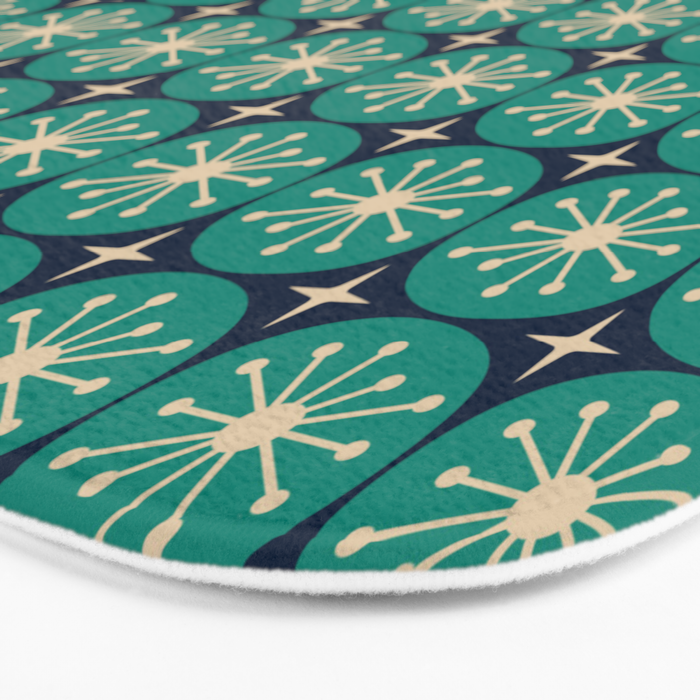 Mid Century Modern Atomic Dots and Stars Retro Pattern 2 in Mid Mod Teal Turquoise Navy Blue Beige Bath Mat Gallery Image 3