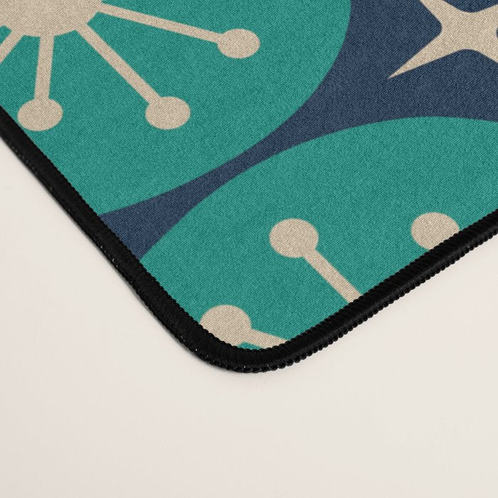 Mid Century Modern Atomic Dots and Stars Retro Pattern 2 in Mid Mod Teal Turquoise Navy Blue Beige Desk Mat Gallery Image 4