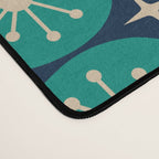 Mid Century Modern Atomic Dots and Stars Retro Pattern 2 in Mid Mod Teal Turquoise Navy Blue Beige Desk Mat Gallery Image 4