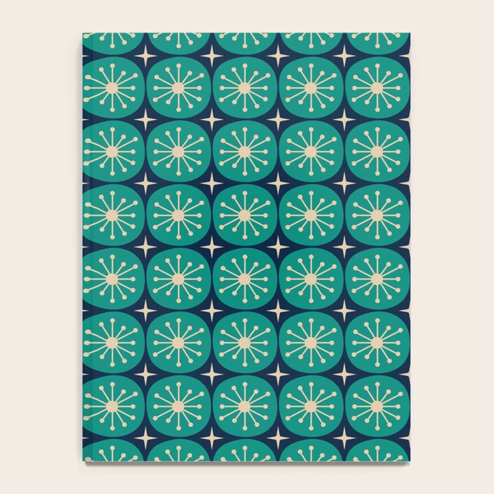 Mid Century Modern Atomic Dots and Stars Retro Pattern 2 in Mid Mod Teal Turquoise Navy Blue Beige Notebook Gallery Image 4