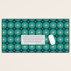 Mid Century Modern Atomic Dots and Stars Retro Pattern 2 in Mid Mod Teal Turquoise Navy Blue Beige Desk Mat Gallery Image 1