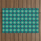 Mid Century Modern Atomic Dots and Stars Retro Pattern 2 in Mid Mod Teal Turquoise Navy Blue Beige Outdoor Rug Gallery Image 1