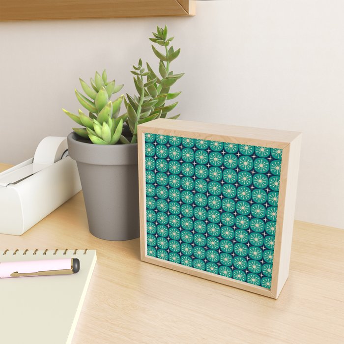 Mid Century Modern Atomic Dots and Stars Retro Pattern 2 in Mid Mod Teal Turquoise Navy Blue Beige Mini Art Print Gallery Image 2