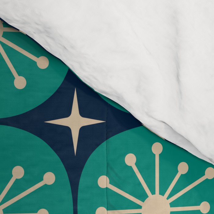 Mid Century Modern Atomic Dots and Stars Retro Pattern 2 in Mid Mod Teal Turquoise Navy Blue Beige Comforter Gallery Image 4