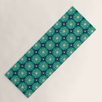 Mid Century Modern Atomic Dots and Stars Retro Pattern 2 in Mid Mod Teal Turquoise Navy Blue Beige Yoga Mat Gallery Image 1