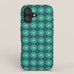Mid Century Modern Atomic Dots and Stars Retro Pattern 2 in Mid Mod Teal Turquoise Navy Blue Beige iPhone Case Gallery Image 1