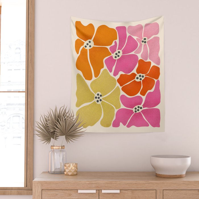 Blooming Retro Florals Wall Tapestry Gallery Image 2