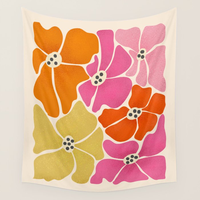 Blooming Retro Florals Wall Tapestry Gallery Image 1