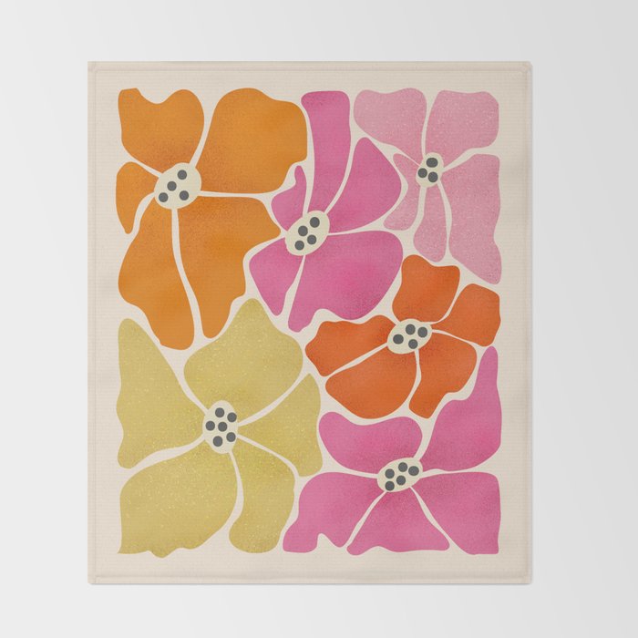 Blooming Retro Florals Throw Blanket Gallery Image 2