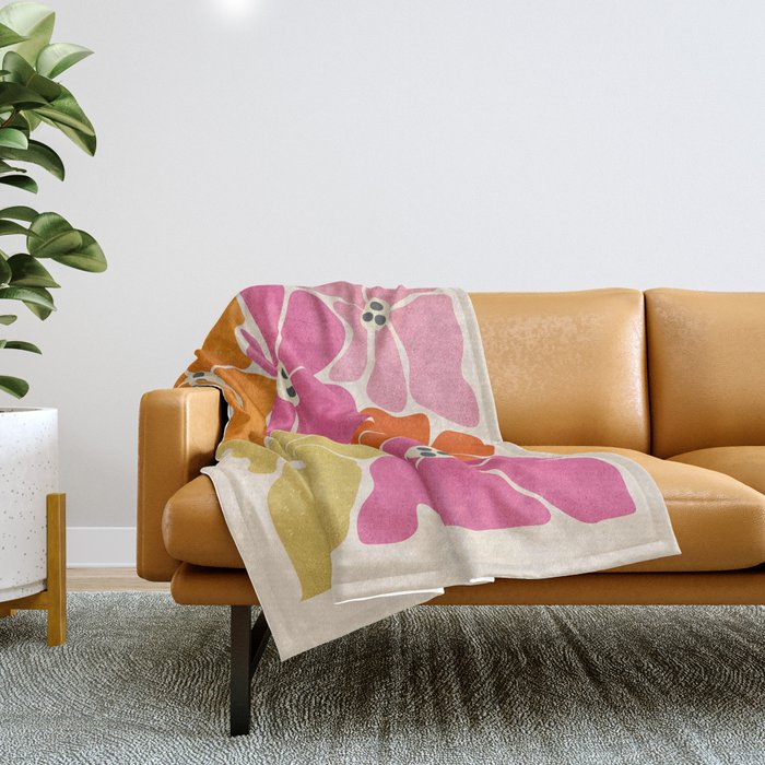 Blooming Retro Florals Throw Blanket Gallery Image 1