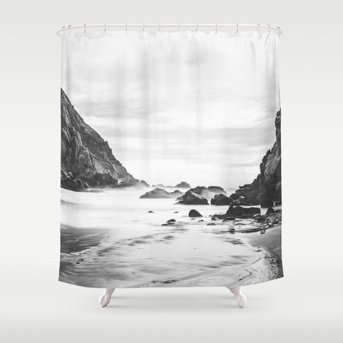 Big Sur Black and White Shower Curtain Gallery Image 1