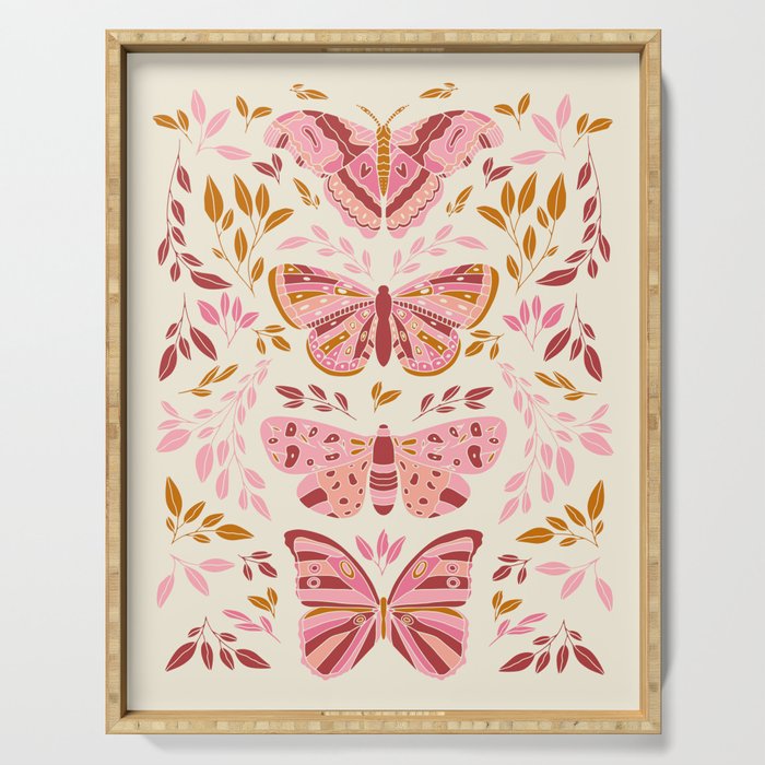 Vintage Butterflies Pink  Serving Tray Gallery Image 1