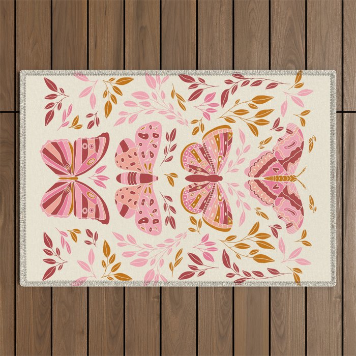 Vintage Butterflies Pink  Outdoor Rug Gallery Image 1